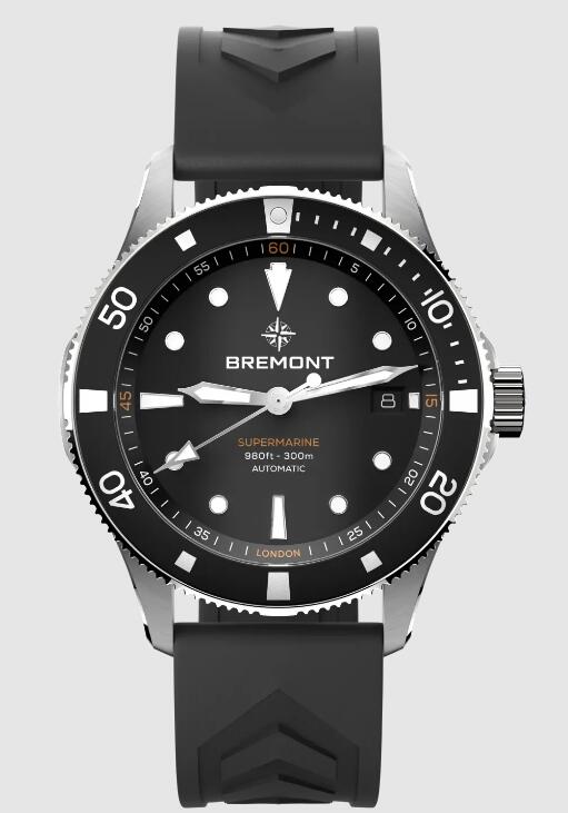 Best Bremont Supermarine 300m Date Black Dial rubber Strap Replica Watch